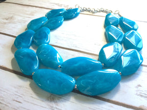 Big Bead light Blue Necklace - Double Strand Statement Jewelry - pool carribbean Chunky bib bridesmaid or everyday bubble jewelry