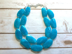 Big Bead light Blue Necklace - Double Strand Statement Jewelry - pool carribbean Chunky bib bridesmaid or everyday bubble jewelry