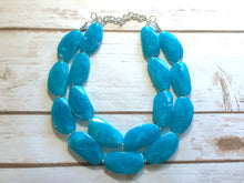 Load image into Gallery viewer, Big Bead light Blue Necklace - Double Strand Statement Jewelry - pool carribbean Chunky bib bridesmaid or everyday bubble jewelry