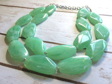 Load image into Gallery viewer, Big Bead Mint Necklace - Double Strand Statement Jewelry - light green Chunky bib bridesmaid or everyday bubble jewelry