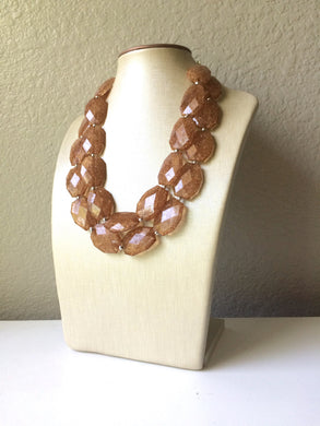 Brown crackle Necklace - Double strand brown jewelry, big beaded bib chunky statement necklace, chunky bib statement necklace, brown jewelry