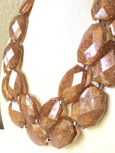 Chocolate Mocha Necklace, Double strand brown jewelry, big beaded bib chunky statement necklace, chunky bib statement, brown jewelry