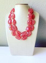 Load image into Gallery viewer, Red crackle Necklace - Double strand bright red jewelry - big beaded bib chunky statement necklace