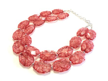 Load image into Gallery viewer, Red crackle Necklace - Double strand bright red jewelry - big beaded bib chunky statement necklace