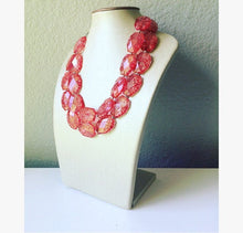 Load image into Gallery viewer, Red crackle Necklace - Double strand bright red jewelry - big beaded bib chunky statement necklace