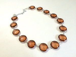 Brown Amber glass bubble statement necklace - simple everyday lightweight silver jewelry - bridesmaid stone necklace