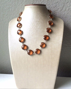 Brown Amber glass bubble statement necklace - simple everyday lightweight silver jewelry - bridesmaid stone necklace