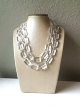 Load image into Gallery viewer, Chunky Clear Crystal Statement Necklace, Faceted Everyday neutral jewelry, statement necklace, silver or gold accents chunky bib necklace