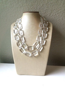 Acrylic Chunky Clear Crystal Statement Necklace, Faceted Everyday neutral jewelry, statement necklace, silver or gold accents chunky bib