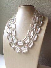 Load image into Gallery viewer, Acrylic Chunky Clear Crystal Statement Necklace, Faceted Everyday neutral jewelry, statement necklace, silver or gold accents chunky bib