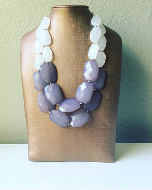 White & Gray Statement Necklace - big Beaded Chunky Jewelry - Double Strand wedding or everyday dress, gray necklace, gray jewelry