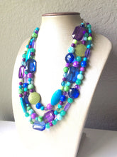 Load image into Gallery viewer, Mermaid Chunky Statement Necklace - Triple Strand Beaded Jewelry - Purple Blue Green jewelry -bridsmaid wedding