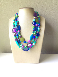 Mermaid Chunky Statement Necklace - Triple Strand Beaded Jewelry - Purple Blue Green jewelry -bridsmaid wedding