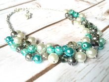 Load image into Gallery viewer, Robins Egg Blue 3 Piece Jewelry Set - Necklace, Earrings, Bracelet - Wedding Bridesmaid Personalized Pearl cluster