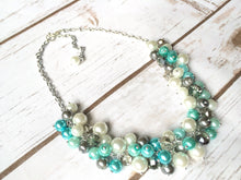 Load image into Gallery viewer, Robins Egg Blue 3 Piece Jewelry Set - Necklace, Earrings, Bracelet - Wedding Bridesmaid Personalized Pearl cluster