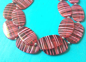 Red Statement Necklace - Double Strand Acrylic and White Big Bead Jewelry bib chunky oval bead