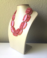 Load image into Gallery viewer, Red Statement Necklace - Double Strand Acrylic and White Big Bead Jewelry bib chunky oval bead