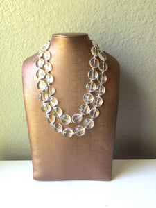 Bubble Clear Crystal Statement Necklace - Faceted circular Beaded Everyday neutral jewelry - silver accents chunky bib necklace