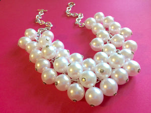 Chunky Women's White Pearl Statement Necklace, Big Pearl Necklace, White Necklace, Bridesmaid jewelry, statement necklace