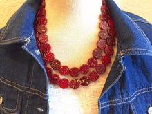 Load image into Gallery viewer, Maroon Geometric Statement Necklace, Marsala necklace, garnet necklace, dark red jewelry, red necklace, Bib jewelry, Fancy or Everyday