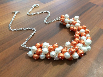 Orange & White Pearl Necklace // Texas Tennessee Oregon State Syracuse Bengals