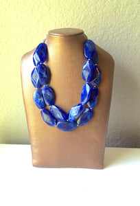 Big Bead Dark Blue Necklace - Double Strand Statement Jewelry - Royal Navy Chunky bib bridesmaid or everyday bubble jewelry
