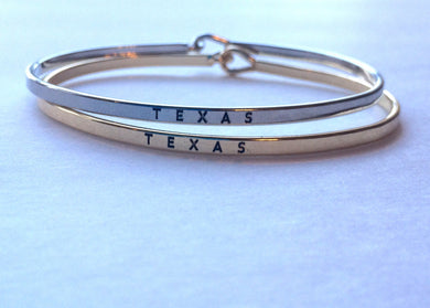 Texas Gold or Silver Laser Engraved Ultra Skinny Bracelet, Minimalist Jewelry thin bangle, personalized, gifts for women, southern gifts