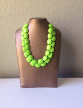 Load image into Gallery viewer, Green Apple statement necklace, chunky green necklace, double strand necklace, lime green jewelry, beaded jewelry, everyday necklace, green