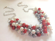 Load image into Gallery viewer, Red Gray White 3 Piece Jewelry Set, Necklace, Earrings, Bracelet - Wedding Bridesmaid Personalized Pearl cluster, ohio jewelry ohio necklace