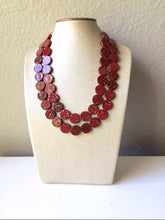 Load image into Gallery viewer, Maroon Geometric Statement Necklace, Marsala necklace, garnet necklace, dark red jewelry, red necklace, Bib jewelry, Fancy or Everyday