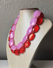 Load image into Gallery viewer, Pink &amp; Red Necklace, multi strand jewelry, big beaded chunky statement necklace, valentine necklace, bridesmaid necklace, bib necklace