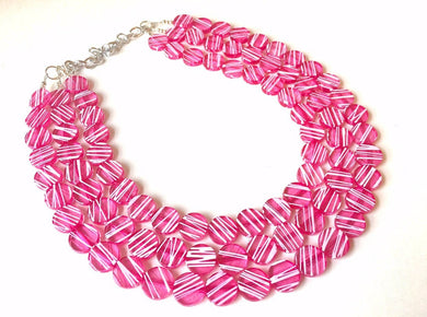 Dark Pink & White Statement Necklace, multi strand bright jewelry, chunky statement necklace, pink necklace, geometric necklace, magenta