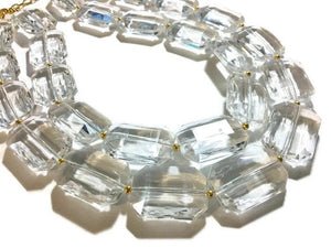 Selling Sunset Mary Fitzgerald Acrylic Chunky Clear Crystal Statement Necklace, Everyday neutral jewelry, silver or gold accents chunky bib