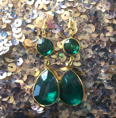 Emerald Green & Gold Teardrop Statement Earrings, green earrings, emerald earrings, bridesmaid earrings, green wedding, green jewelry