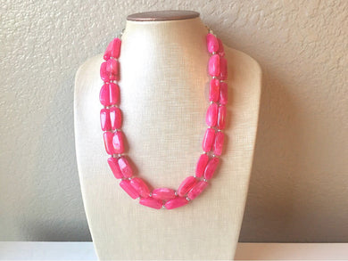 Pink Pretty Double Strand Necklace, Chunky Pink Necklace, Pink Statement Necklace, Pink Beaded Necklace, Pink Wedding Bridesmaid Beads