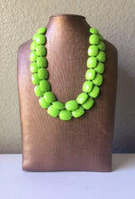 Load image into Gallery viewer, Green Apple statement necklace, chunky green necklace, double strand necklace, lime green jewelry, beaded jewelry, everyday necklace, green