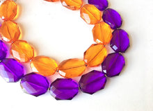 Load image into Gallery viewer, Purple &amp; Orange Necklace, multi strand jewelry, big beaded chunky statement necklace, south carolina necklace, bridesmaid necklace