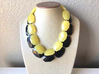 Black & yellow Necklace, multi strand jewelry, big beaded chunky statement necklace, black necklace, bridesmaid necklace, bib necklace,