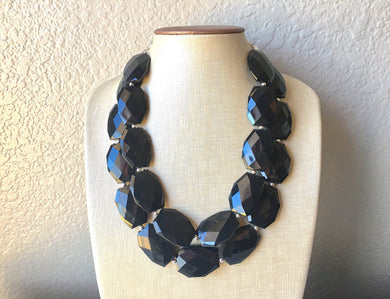 Black Necklace, multi strand jewelry, big beaded chunky statement necklace, black necklace, bridesmaid necklace, bib necklace, black