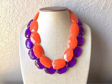 Purple & Orange Necklace, multi strand jewelry, big beaded chunky statement necklace, south carolina necklace, bridesmaid necklace