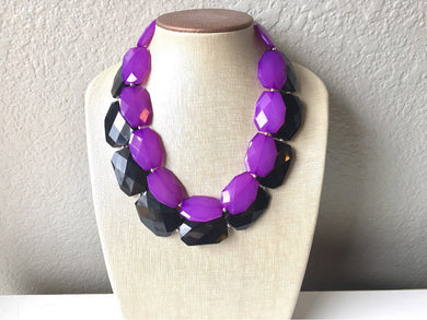 Purple & Black beaded statement chunky necklace, multi layer bib neckalce, purple jewelry, black and purple, big beaded necklace, black