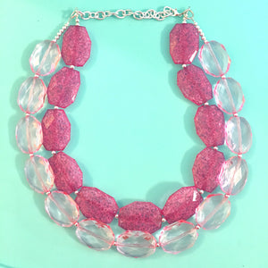 Pink on pink Necklace, Double strand pink jewelry, big beaded chunky statement necklace, pink necklace, pink jewelry, blush necklace