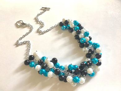 Turquoise White & Black Cluster Necklace - GameDay Jewelry