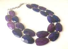 Load image into Gallery viewer, Galaxy Purple &amp; Blue beaded statement chunky necklace, blue jewelry, blue and purple, dark blue necklace, statement necklace, purple necklac