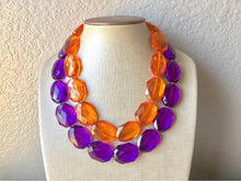 Load image into Gallery viewer, Purple &amp; Orange Necklace, multi strand jewelry, big beaded chunky statement necklace, south carolina necklace, bridesmaid necklace