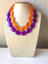 Load image into Gallery viewer, Purple &amp; Orange Necklace, multi strand jewelry, big beaded chunky statement necklace, south carolina necklace, bridesmaid necklace