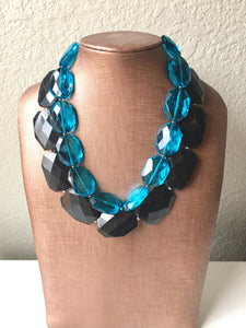 Black and Teal Necklace, Double strand black jewelry, big beaded chunky statement necklace, black necklace, black jewelry, teal necklace