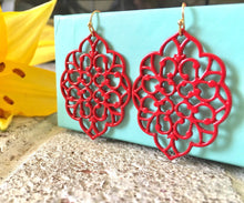 Load image into Gallery viewer, Filigree Earrings, Mint Turquoise Red Black Peach Earrings, Metal Filigree Earrings, filigree jewelry, mint jewelry, turquoise jewelry, red