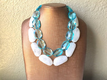 Load image into Gallery viewer, Blue &amp; White Necklace, multi strand jewelry, big beaded chunky statement necklace, blue necklace, bridesmaid necklace, bib necklace, white