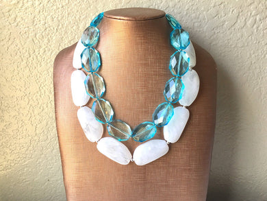 Blue & White Necklace, multi strand jewelry, big beaded chunky statement necklace, blue necklace, bridesmaid necklace, bib necklace, white